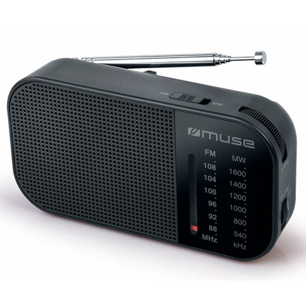 Muse m-025 r negro radio analógica am/fm portátil con altavoz integrado